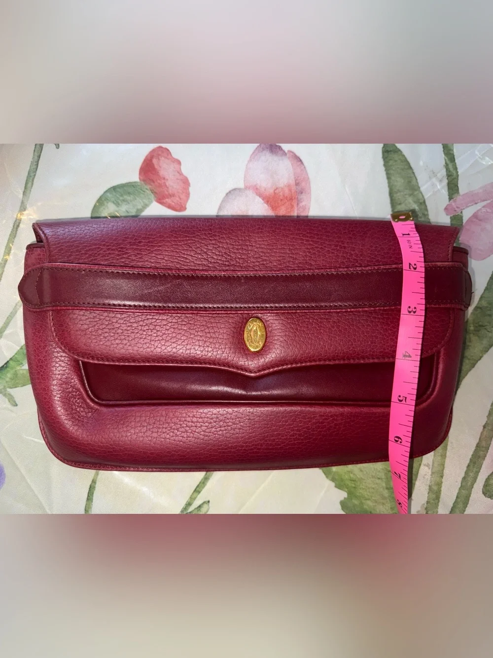 Cartier Maroon Leather Clutch with Gold Logo Oval - Picture 14 of 16